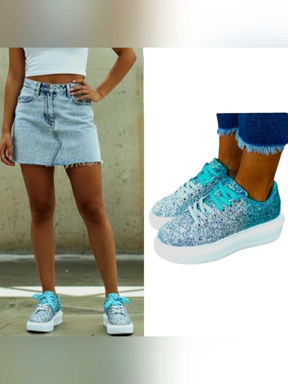 Southern fried chics turquoise silver ombre glitter platform sneakers 10 NWOB - Picture 9 of 17